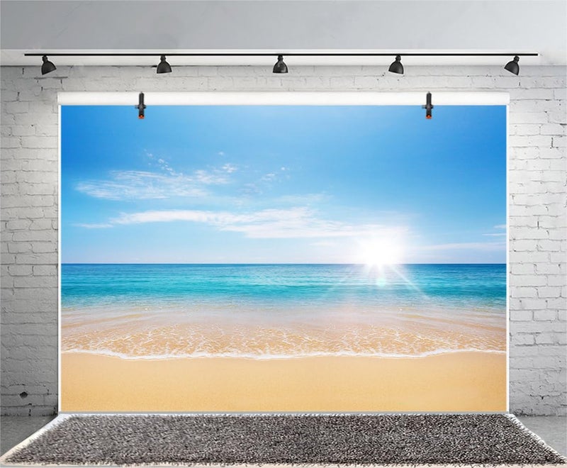 AOFOTO 10x8ft Beach Photography Studio Backdrop Sea Waves Background Blue Sea Clear Sky Sunlight Kid Baby Lover Adult Portrait Wedding Travel Vacation Photo Props Video Drape Wallpaper - Image 2